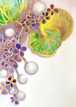 "Garnet, Seed Pearl and Gold Petal Brooch" ~ Original Watercolor