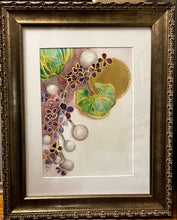 "Garnet, Seed Pearl and Gold Petal Brooch" ~ Original Watercolor